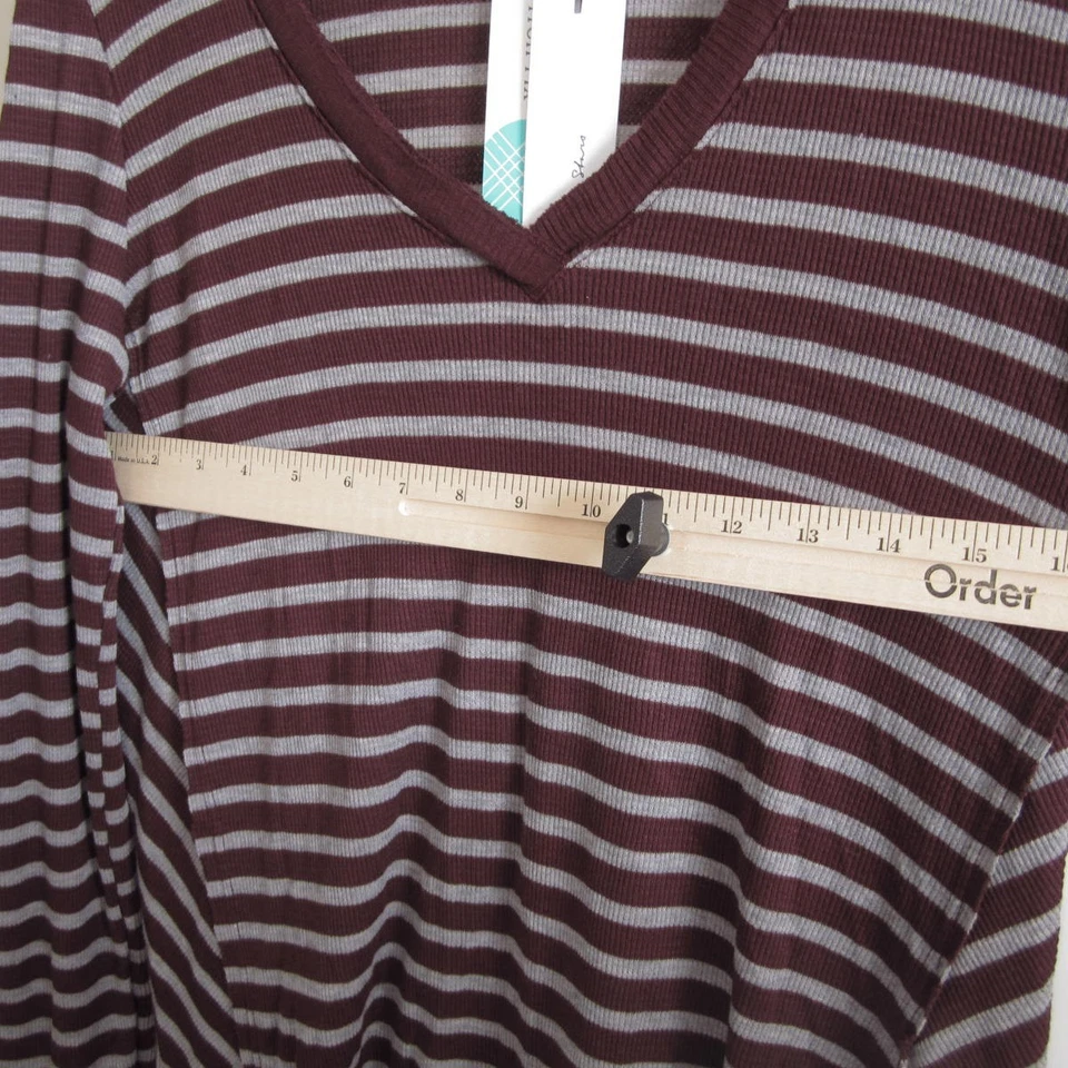 Top para mujer Michael Stars mediano rojo a rayas térmico manga larga castaño rojizo nuevo con etiquetas Foto 4 de 4