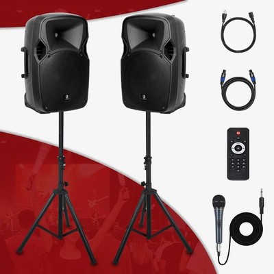 PRORECK Party 12'' Powered Speaker DJ System 1000W 2-Way PA Speakers Combo Set