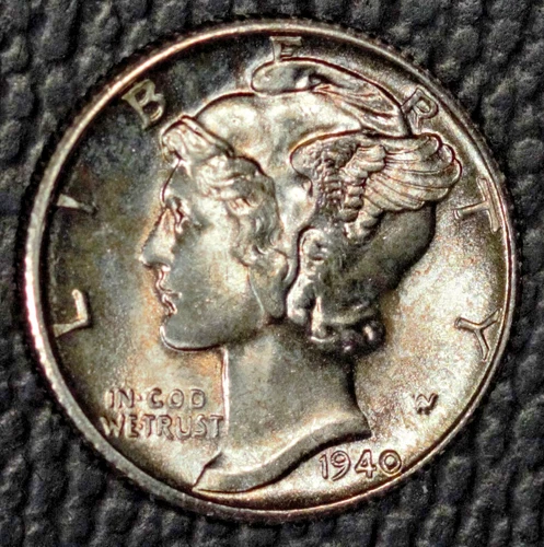 1940-D Mercury Dime, Gem BU, Light Toning, Almost FB