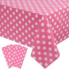 3 Packs Tablecloth 54 x 108 Inch Pink Polka Dot Table Cloths Disposable Plastic