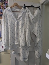 TU Ladies White & Blue Bow Print 2 Part 100% Cotton Pyjama Set Size XXL