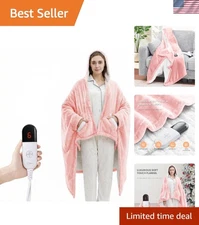 Wearable Heated Blankets, Electric Snuggle Blanket with Foot Pockets, Sleeves, H