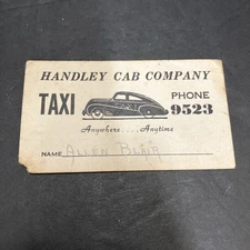 Vintage Handles Cab Company 1950’s Taxi Driver Business Card