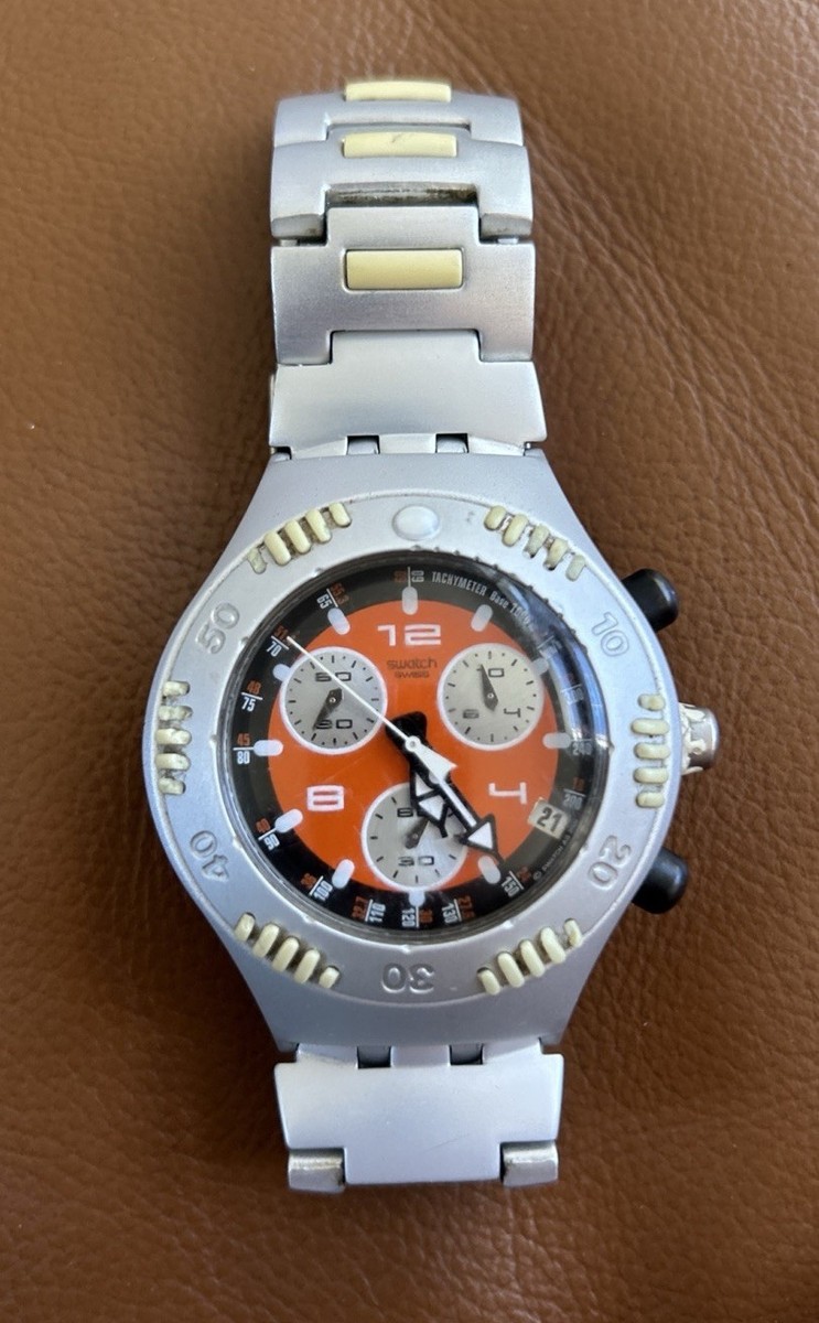 Swatch Irony V8 Chronograph Men's Watch Swiss Made Orange Dial