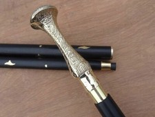 Chrome Finish Elegant Design Brass Embossed Knob Handle Wood Walking Stick Cane