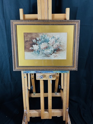 Antikes impressionistisches Blumenstillleben Aquarell im Kunsthandwerk Holzrahmen - Bild 5 von 11