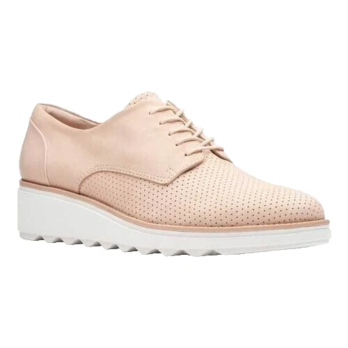 NUOVE DÉCOLLETÉ CLARKS ROSA BEIGE PELLE COMFORT ZEPPA OXFORDS TAGLIA 8 M $98