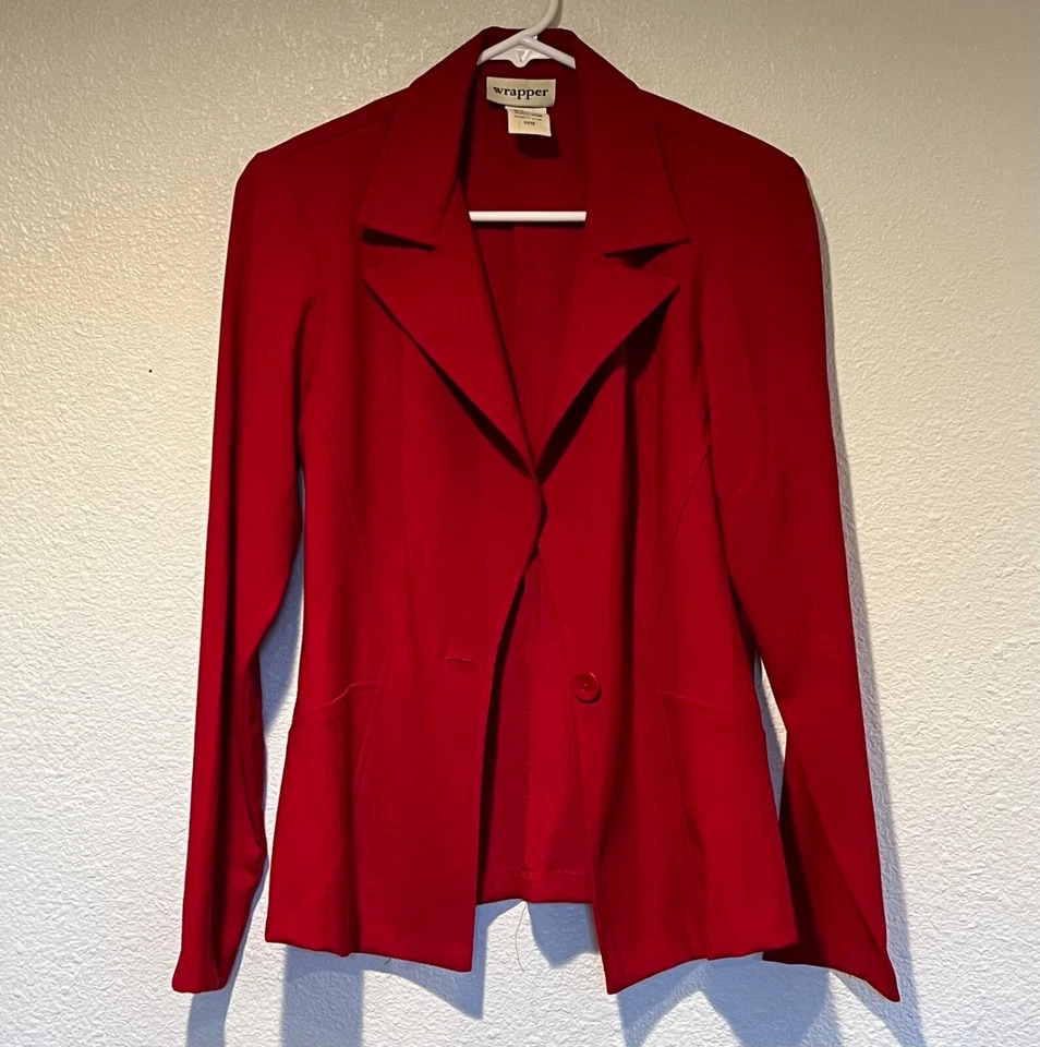 Traje Falda Envolvente Rojo Vintage Y2K 2 Piezas Falda Corta con Abertura y Chaqueta Ajustada Foto 4 de 4