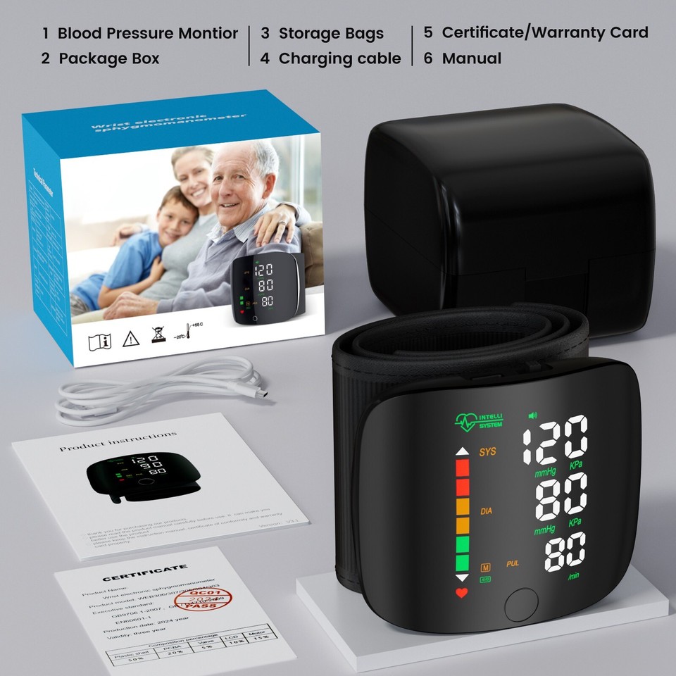 LED Digital Wrist Blood Pressure Monitor Automatic BP Cuff Heart Rate ...
