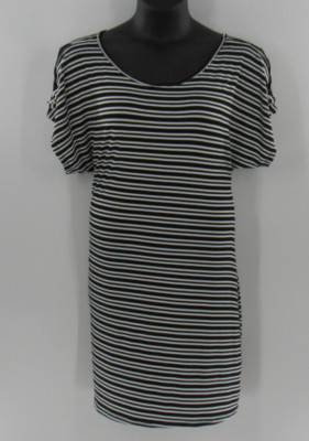 Women Expresso Black & White Striped Knee Length Cold Shoulder Dress Sz XL NWT