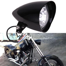 5-3/4" Black Billet Headlight Bucket w/ Tri-Bar Bulb for Harley Sportster Dyna