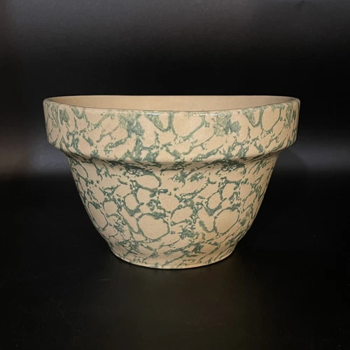Vintage RRP Co Roseville Ohio Pottery Green Spongeware Bowl Kitchen 4.5”