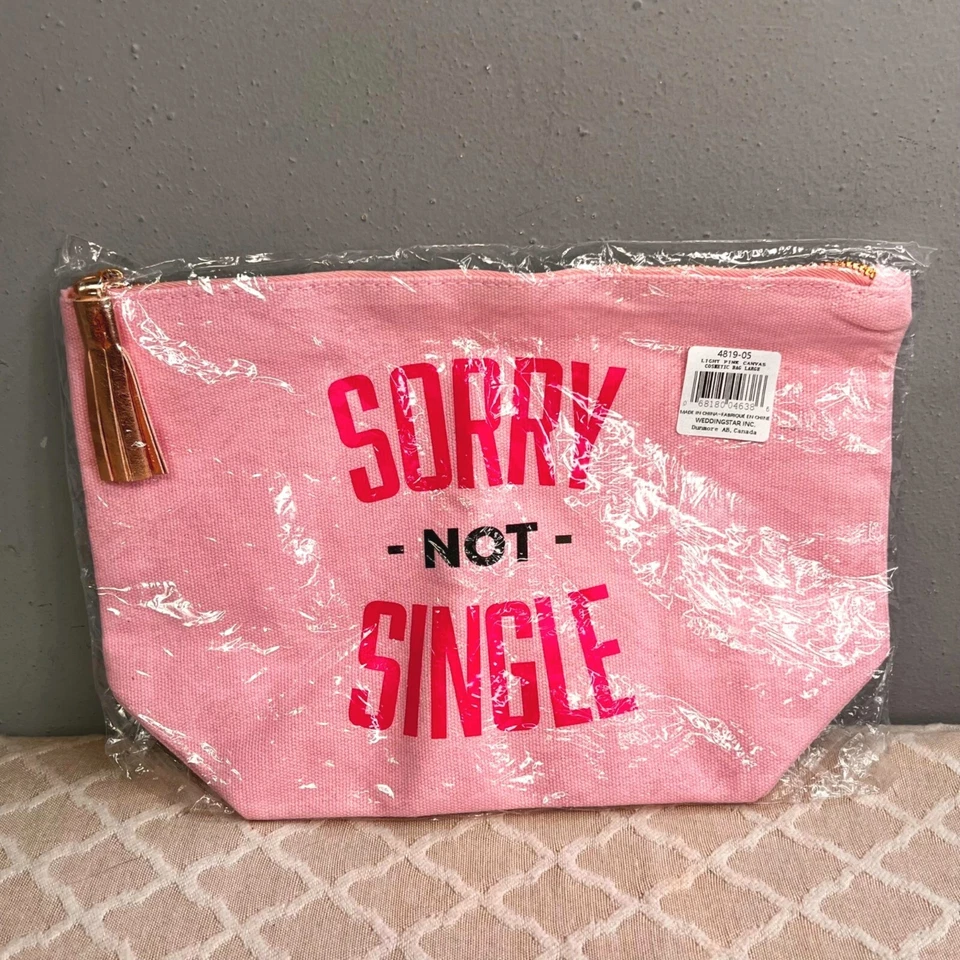 Bolsa de Maquillaje de Lona Rosa Estuche con Cremallera Lo siento No Soltera No Ser Borla Nuevo en Paquete Foto 3 de 4
