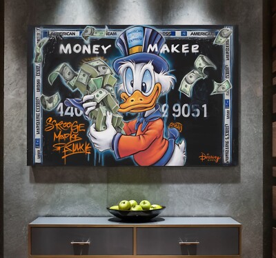 LEINWAND BILDER BIS 155x100x5 DOGOBERT-DUCK MONEY-MAKER AMERICAN-EXPRESS POP-ART