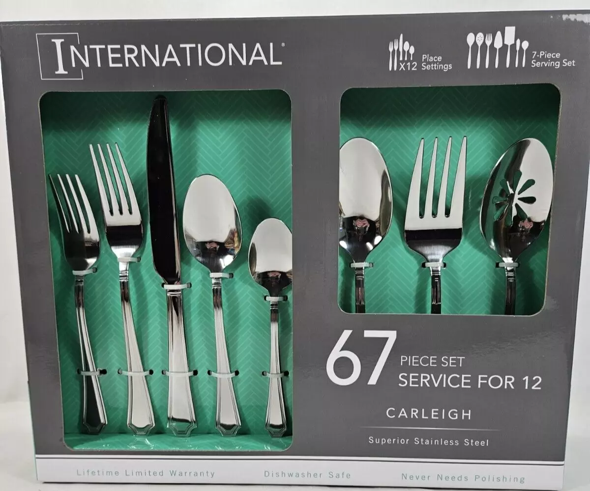 New In Box International Silver Carleigh 67 Piece Flatware Set