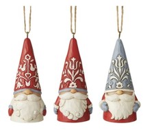 Set Of 3 Jim Shore Nortic Noel Gnomes Christmas Ornaments 3  H NIB Enesco