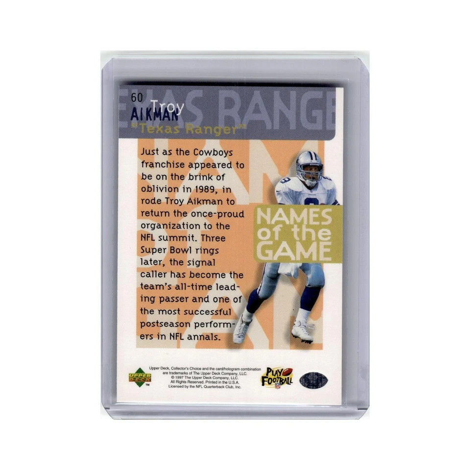 Troy Aikman 1997 Collector's Choice #60 Dallas Cowboys Football Card NM - Image 2 of 3