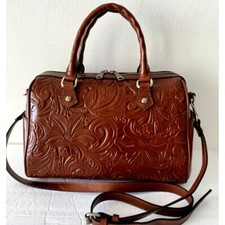 Patricia Nash Skye Speedy Satchel Tooled Leather Florence Brown Zip Zip Handbag
