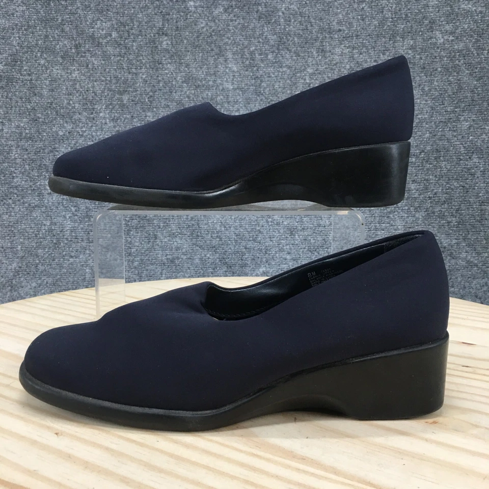 Whats What By Aerosoles Shoes Womens 8 M Landy Slip On Blue Fabric Wedge Heels - Image 2 of 4