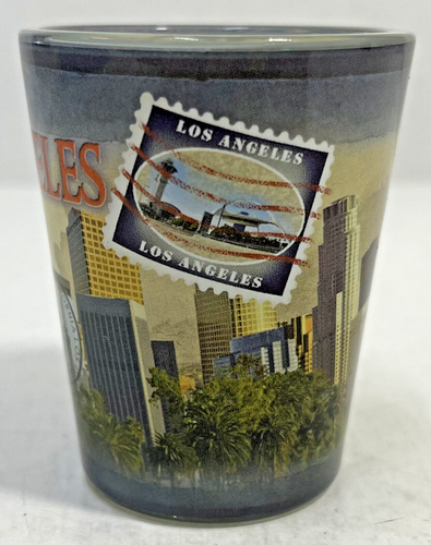 Los Angeles, California, Shot Glass - 2 1/4" Tall - Postage Stamps - Picture 2 of 6