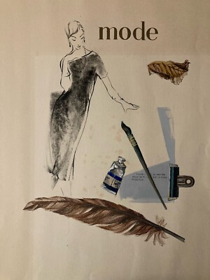Schöne Gouachezeichnung 1950 Auf Papier Frau Hut Mode Prêt À Porter Art Deco