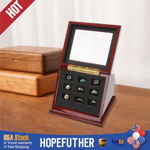 9 Holes Championship Ring Display Case Box Wooden Collection Storage Box Slanted - Zdjęcie 1 z 16