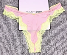 Victoria's Secret Tease NWT Large Pink High Leg Thong Panty Lace Trim Sexy Cute