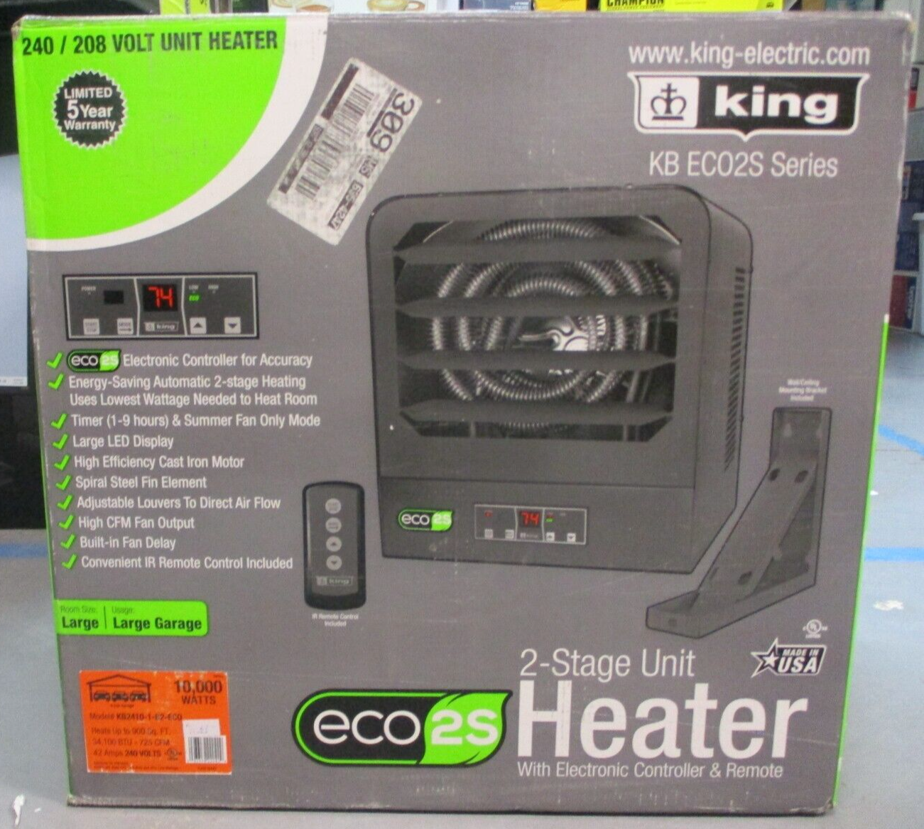 King+Electric+KB2410-1-B2-ECO+10000W+Garage+Heater+-+Gray for sale online |  eBay