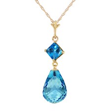 5.5 CTW 14K Solid gold fine Adventurous Blue Topaz Necklace 16-24"