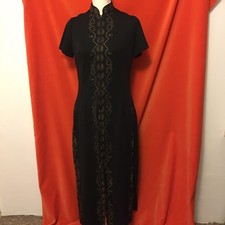 Alfred Shaheen 70s black maxi dress cheongsam style mandarin collar high cut m
