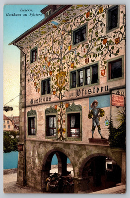 POSTCARD Luzern Gasthaus zu Pfistern  Switzerland Intricately Painted Facade 