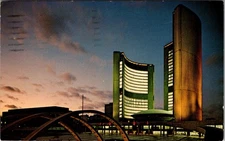 The New City Hall Illuminated at Evening, Toronto Ontario Canada Postcard 