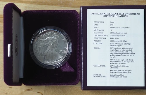 1987-S $1 AMERICAN SILVER PROOF EAGLE w/OGP & COA - FREE SHIPPING!