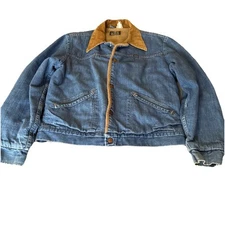 VTG Rare maverick Blue Bell Western Chore Barn Jacket Sherpa USA Embroidery