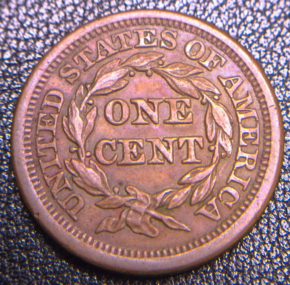 1854 Braided Hair Large Cent N-8 Variety: Chocolate Copper Tone & Sharp Details  - Image 2 of 4