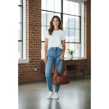 Marc New York Andrew Marc Brown Leather Shoulder Strap Zipped Pockets Hobo Purse