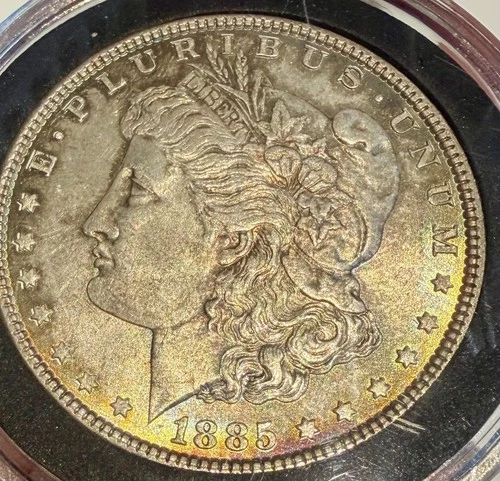 Early - 1885 Morgan Silver Dollar - 90% US Coin - “Rainbowish”Toning, VF