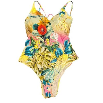 PQ Swim Large Oasis Aphrodite One Piece Swimsuit Floral Hawaiian Beachy Vacation