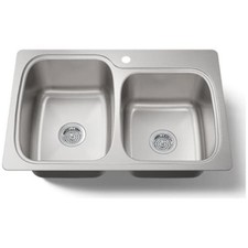 New Kohler K-75791-1-NA Verse 33 Double Basin Drop-In or Undermount Stainless St