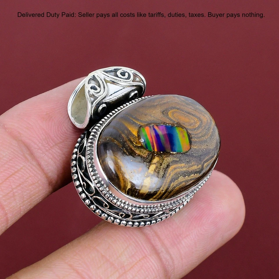 Винтажная подвеска ювелирные изделия серебро этопийский опал валун опал драгоценный камень - Изображение 4 из 4