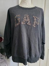 Gap grey black sweatshirt XL long sleeve diamonte Embossed logo Polycotton