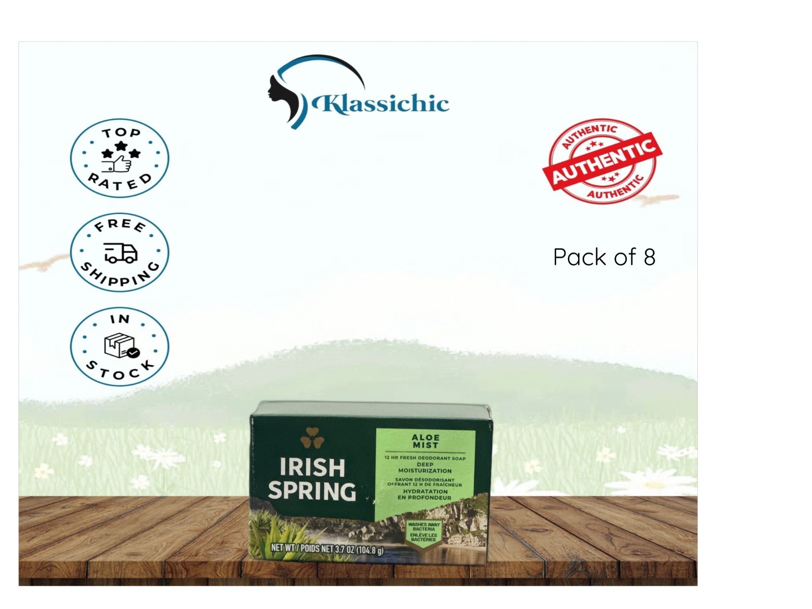 Irish Spring Deodorant Soap Bar - Original ( 3.7 oz Soap Bar) Pack of 8