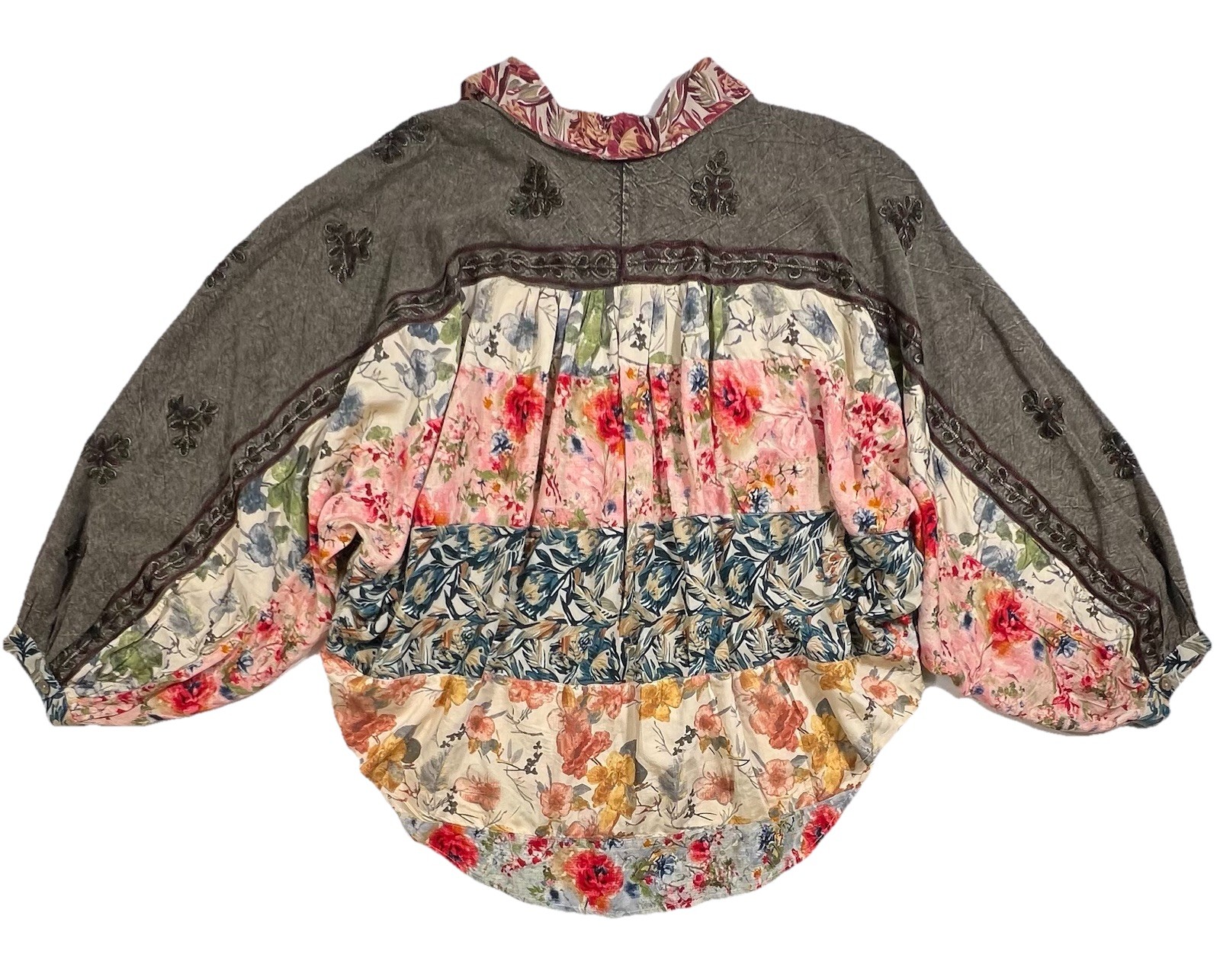 YOUNG THREADS Womens XL Patchwork Boho Batwing Em… - image 2