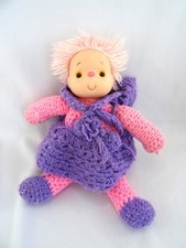 Vintage Ice Cream Face Doll Pink Purple Crochet Outfit Pink Hair Hand Made
