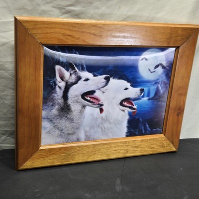 3D Lenticular Wolves Framed Wall Art Changing Image Wildlife Picture Motion