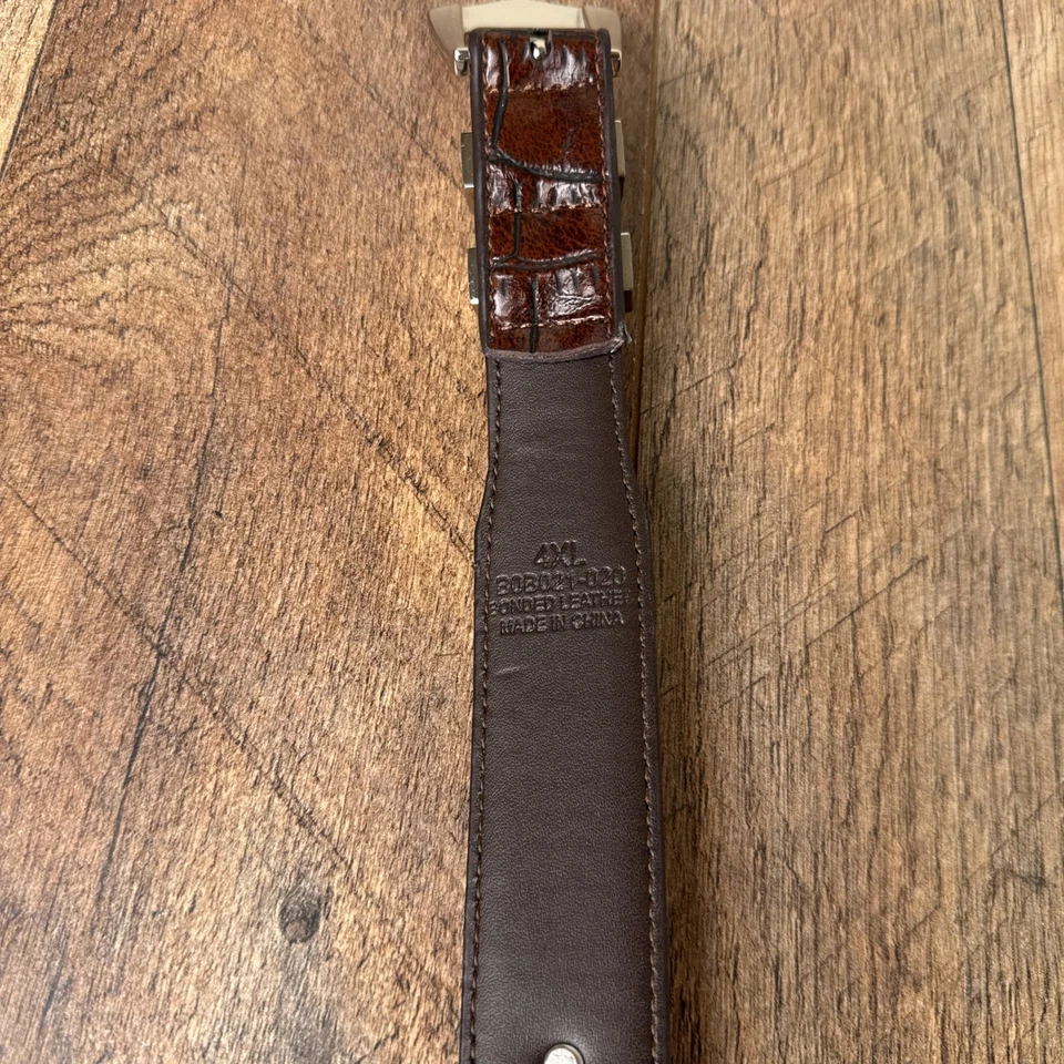 Vintage Crocodile Embossed Leather Belt Mens 4XL Brown Western Silver Buckle - Image 2 of 4