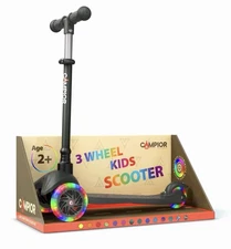 Black Mini 3 Wheel Scooter for Kids – Lean-to-Steer with LED Light-Up Wheels,...