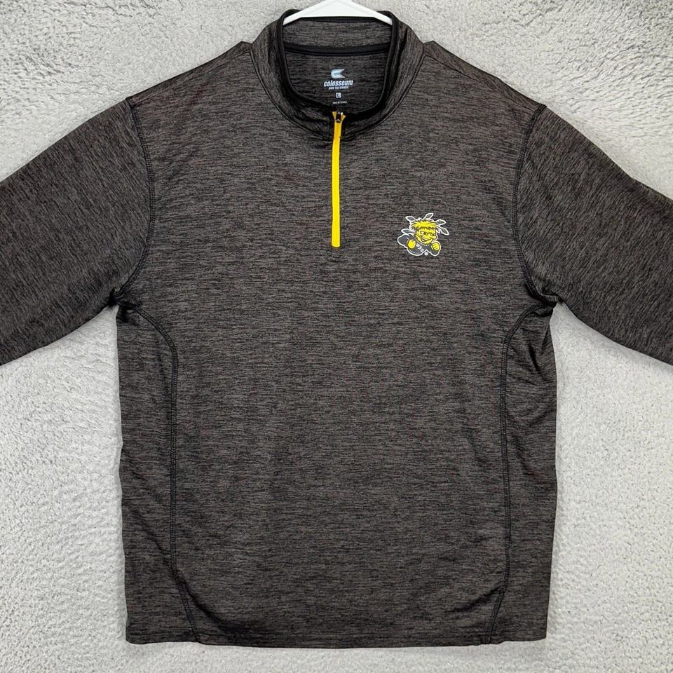 Camisa Pullover Wichita State Shockers Hombres Grande Negra Cuarto Cremallera Logo Coliseo Foto 2 de 4