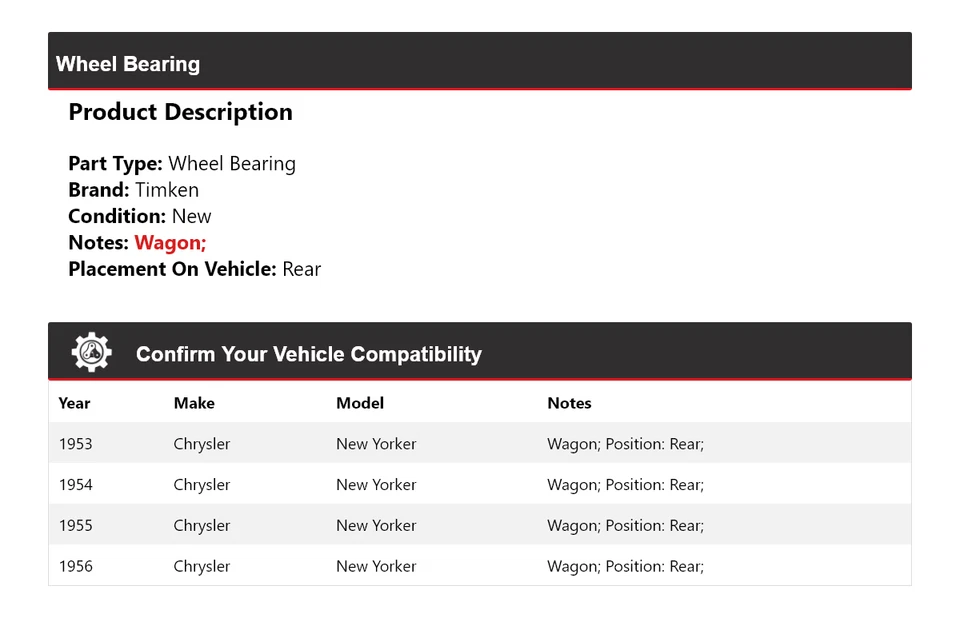 Cojinete de rueda trasero Timken 1954 1955 para Chrysler New Yorker 1953-1956 Foto 2 de 4
