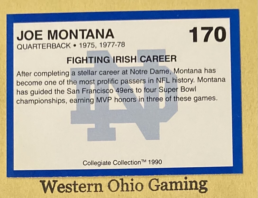 1990 Collegiate Collection Joe Montana #170 Notre Dame | eBay